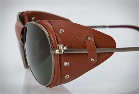 glasses with leather side shields.